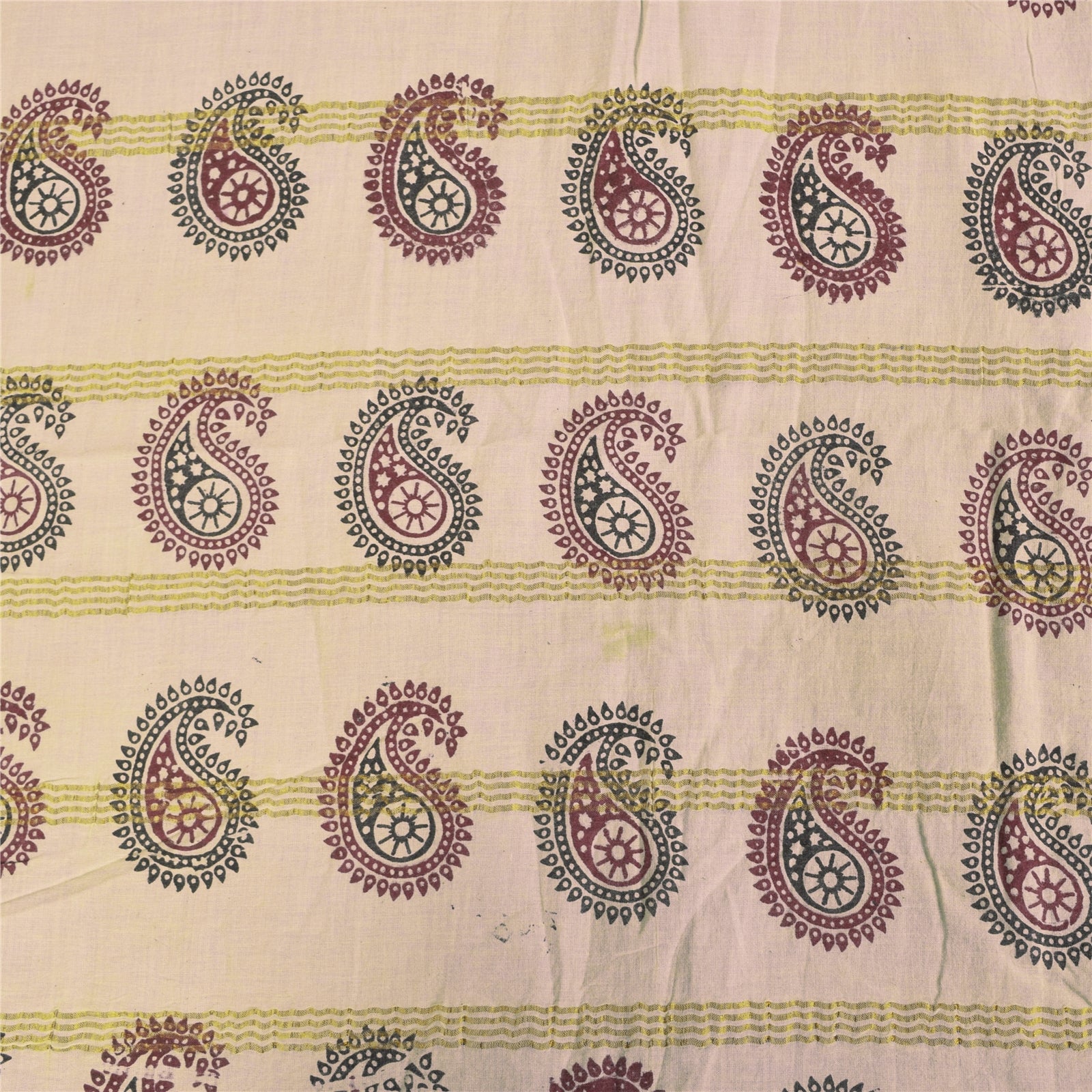 Sanskriti Vintage Sarees Blue Pure Cotton Hand Block Printed Sari 5+yd Sustainable Fabric