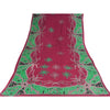 Sanskriti Vintage Sarees Red/Green Pure Cotton Printed Sari 5+yd Craft Sustainable Fabric