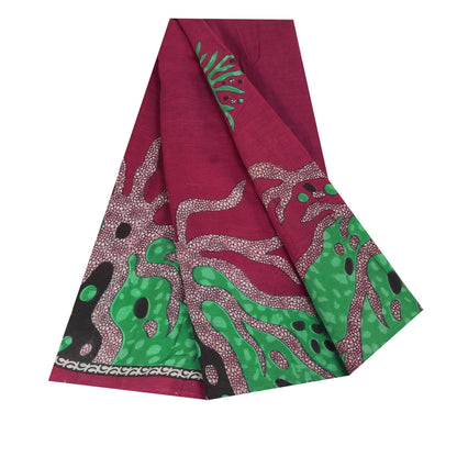 Sanskriti Vintage Sarees Red/Green Pure Cotton Printed Sari 5+yd Craft Sustainable Fabric