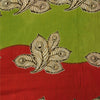 Sanskriti Vintage Sarees Green/Red Pure Cotton Kalamkari Printed Sari Sustainable Fabric