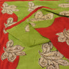 Sanskriti Vintage Sarees Green/Red Pure Cotton Kalamkari Printed Sari Sustainable Fabric