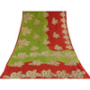 Sanskriti Vintage Sarees Green/Red Pure Cotton Kalamkari Printed Sari Sustainable Fabric