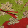 Sanskriti Vintage Sarees Green/Red Pure Cotton Kalamkari Printed Sari Sustainable Fabric