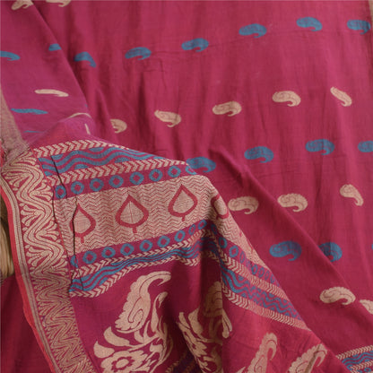 Санскритские винтажные сари розового цвета, сотканное вручную чистое хлопковое сари, 5+ ярдов, ремесленная устойчивая ткань
