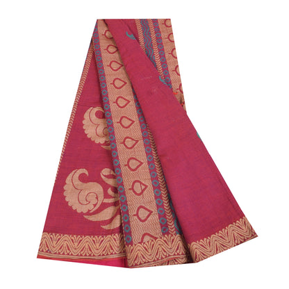 Санскритские винтажные сари розового цвета, сотканное вручную чистое хлопковое сари, 5+ ярдов, ремесленная устойчивая ткань
