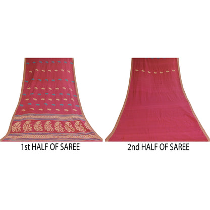 Санскритские винтажные сари розового цвета, сотканное вручную чистое хлопковое сари, 5+ ярдов, ремесленная устойчивая ткань