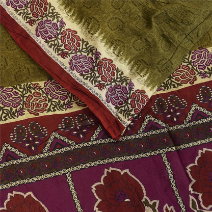 Sanskriti Vintage Sarees Indian Green Pure Cotton Printed Sari 5+yd Craft Sustainable Fabric