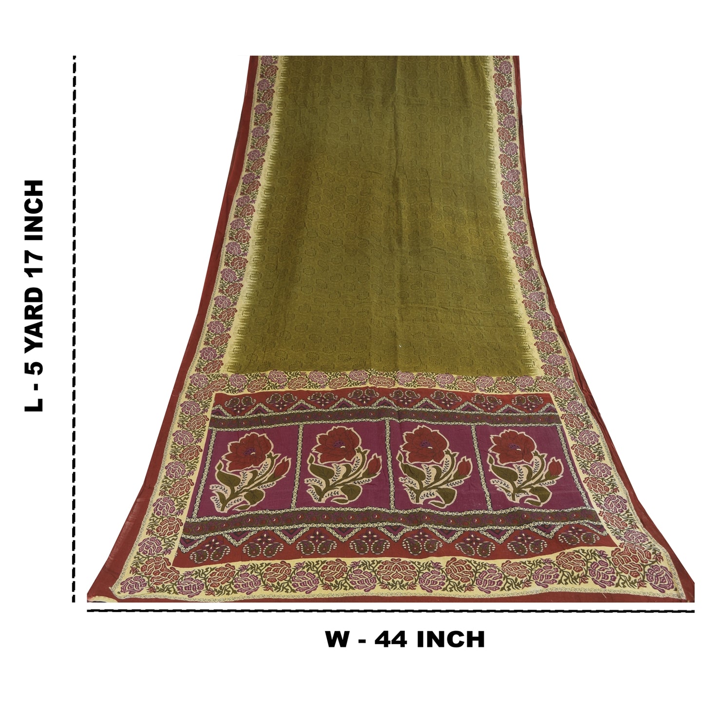 Sanskriti Vintage Sarees Indian Green Pure Cotton Printed Sari 5+yd Craft Sustainable Fabric