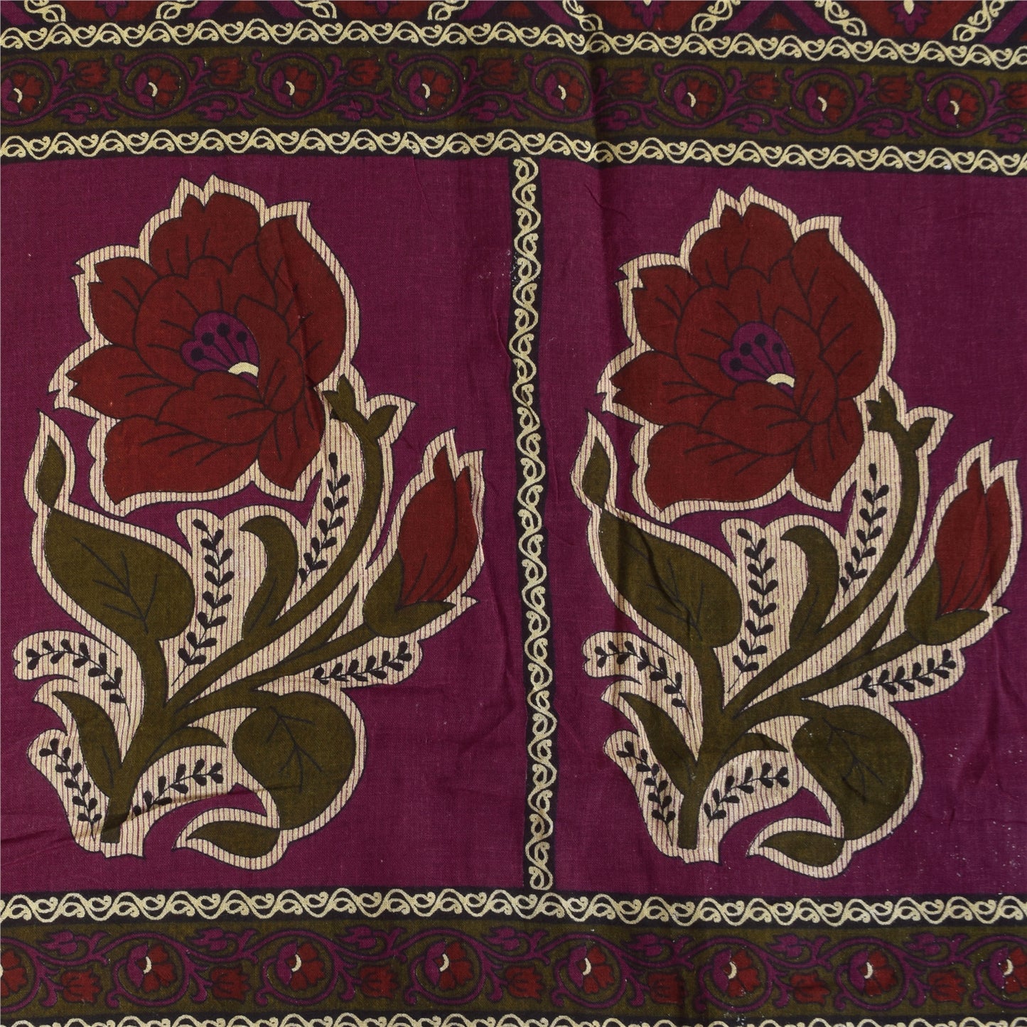 Sanskriti Vintage Sarees Indian Green Pure Cotton Printed Sari 5+yd Craft Sustainable Fabric