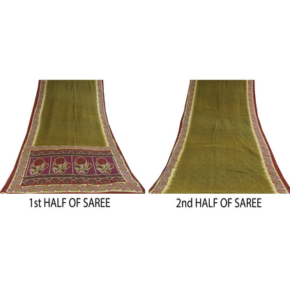 Sanskriti Vintage Sarees Indian Green Pure Cotton Printed Sari 5+yd Craft Sustainable Fabric