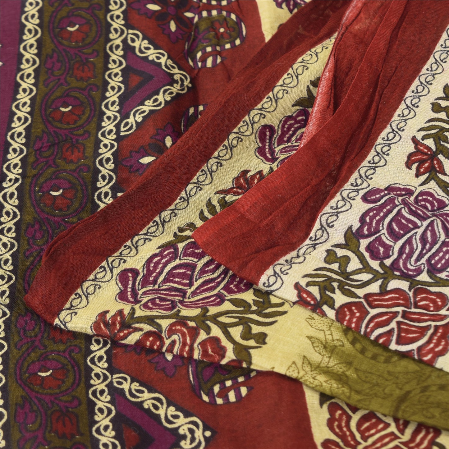 Sanskriti Vintage Sarees Indian Green Pure Cotton Printed Sari 5+yd Craft Sustainable Fabric