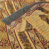 Sanskriti Vintage Sarees Cream/Blue Pure Cotton Printed Sari 5+yd Craft Sustainable Fabric