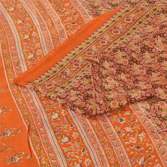 Sanskriti Vintage Sarees Dark Red Pure Cotton Printed Sari 5+yd Craft Sustainable Fabric