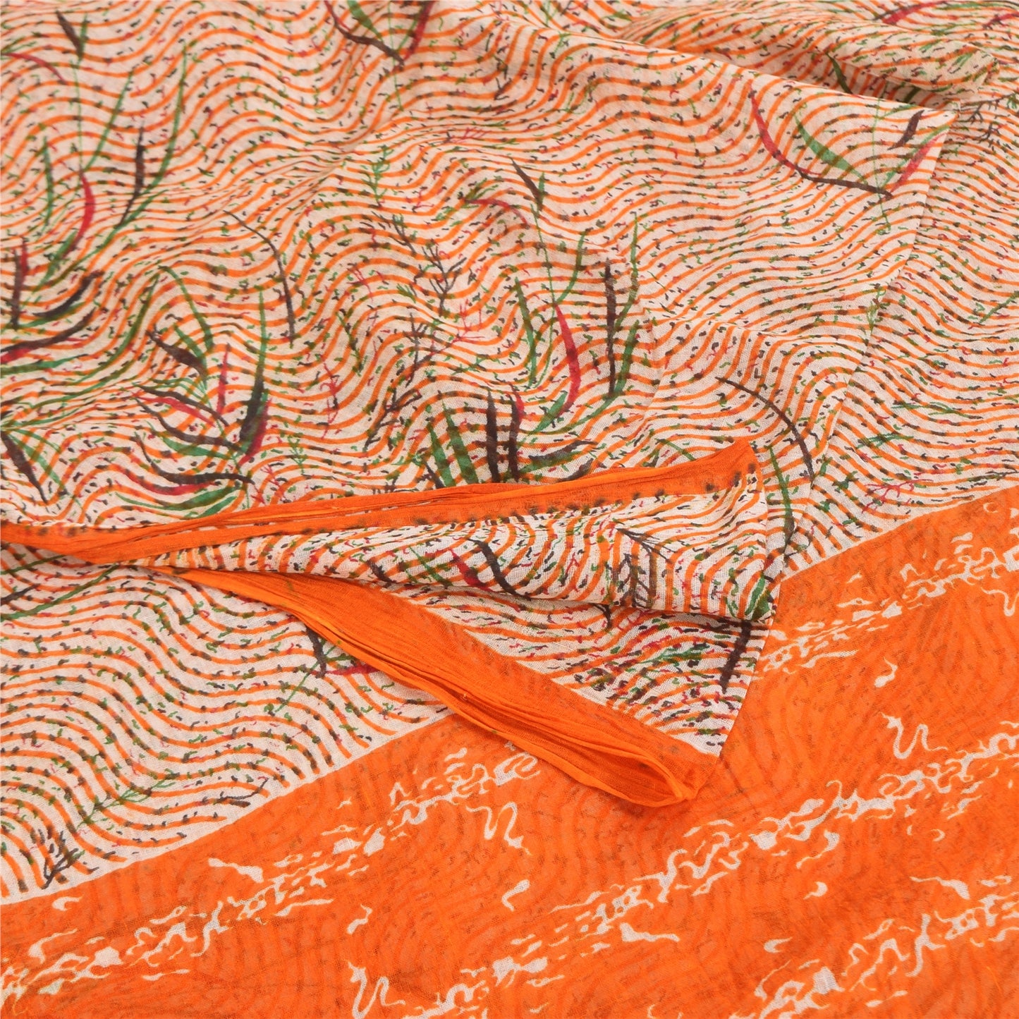 Санскритские винтажные сари индийское кремовое чистое хлопковое сари с принтом 5+ ярдов ткань для рукоделия из экологически чистой ткани