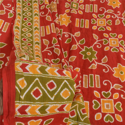 Sanskriti Vintage Sarees Indian Red Pure Cotton Printed Sari 5+yd Craft Sustainable Fabric