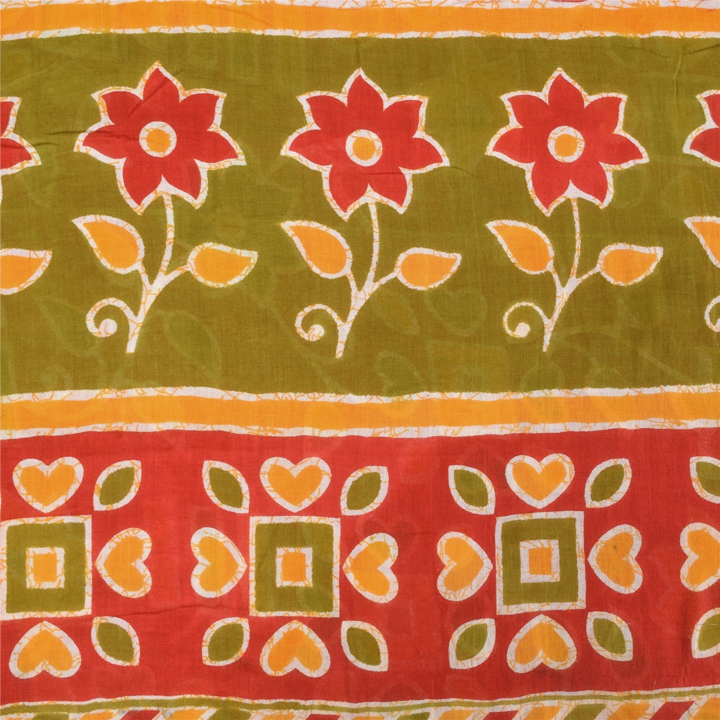 Sanskriti Vintage Sarees Indian Red Pure Cotton Printed Sari 5+yd Craft Sustainable Fabric