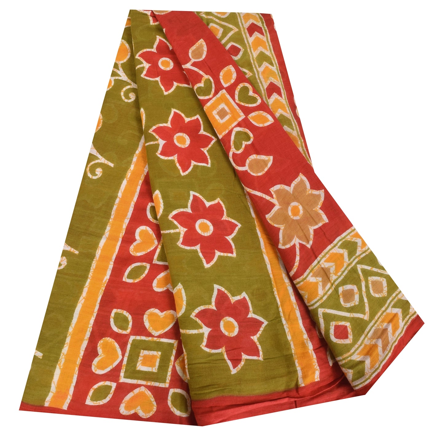 Sanskriti Vintage Sarees Indian Red Pure Cotton Printed Sari 5+yd Craft Sustainable Fabric