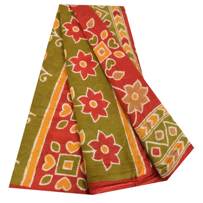 Sanskriti Vintage Sarees Indian Red Pure Cotton Printed Sari 5+yd Craft Sustainable Fabric