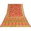 Sanskriti Vintage Sarees Indian Red Pure Cotton Printed Sari 5+yd Craft Sustainable Fabric