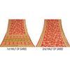 Sanskriti Vintage Sarees Indian Red Pure Cotton Printed Sari 5+yd Craft Sustainable Fabric