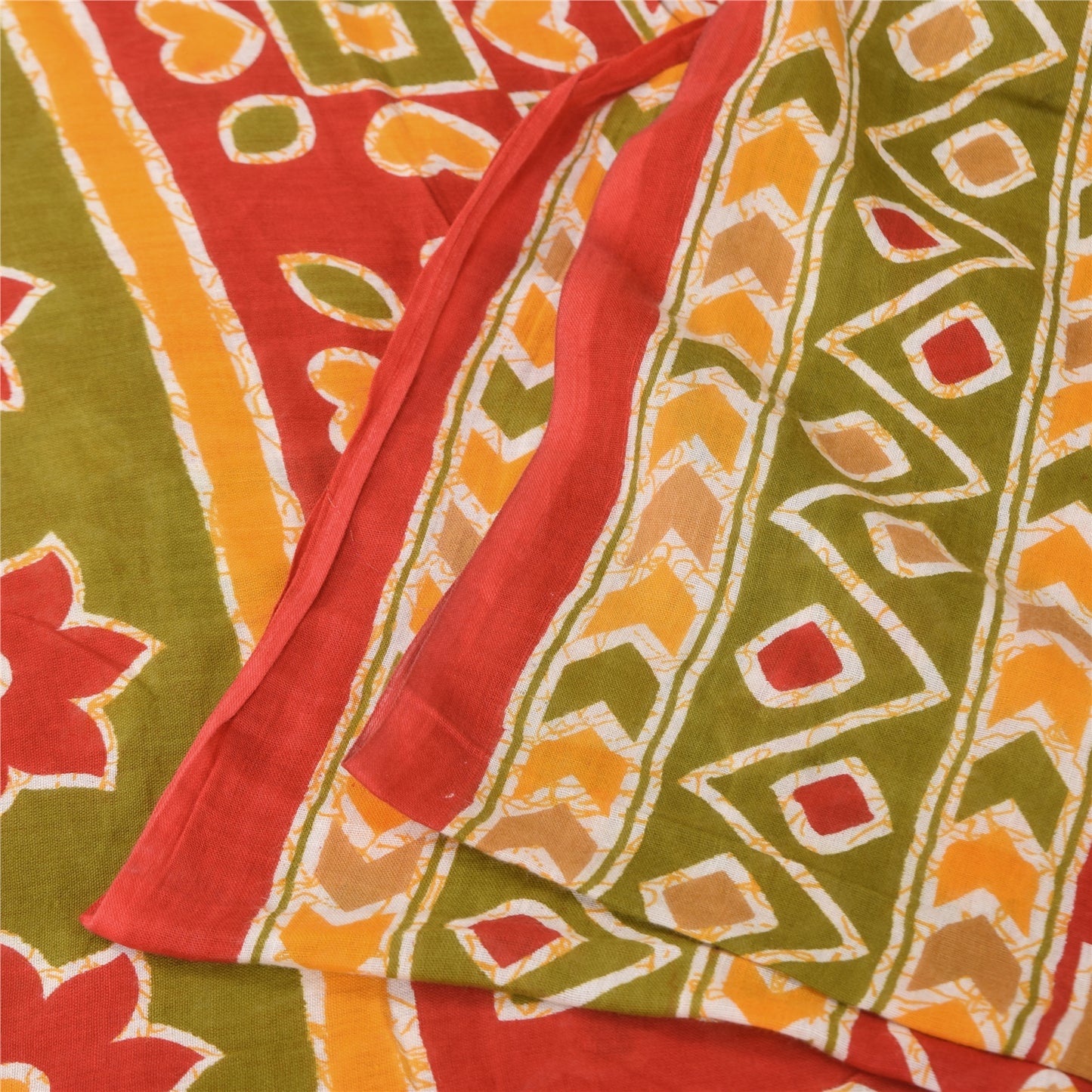 Sanskriti Vintage Sarees Indian Red Pure Cotton Printed Sari 5+yd Craft Sustainable Fabric