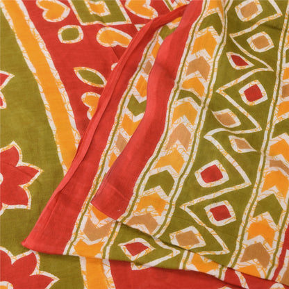 Sanskriti Vintage Sarees Indian Red Pure Cotton Printed Sari 5+yd Craft Sustainable Fabric