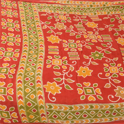 Sanskriti Vintage Sarees Indian Red Pure Cotton Printed Sari 5+yd Craft Sustainable Fabric