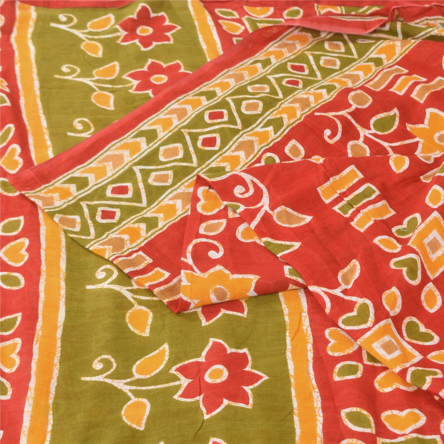 Sanskriti Vintage Sarees Indian Red Pure Cotton Printed Sari 5+yd Craft Sustainable Fabric