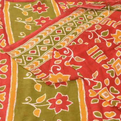 Sanskriti Vintage Sarees Indian Red Pure Cotton Printed Sari 5+yd Craft Sustainable Fabric