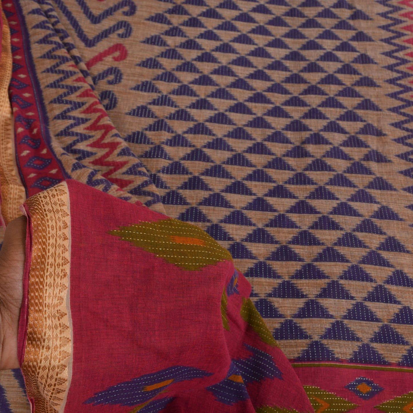 Sanskriti Vintage Sarees Indian Cream Pure Cotton Printed Sari 5+yd Craft Fabric