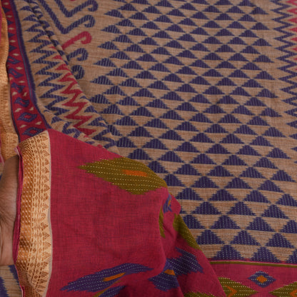 Sanskriti Vintage Sarees Indian Cream Pure Cotton Printed Sari 5+yd Craft Fabric