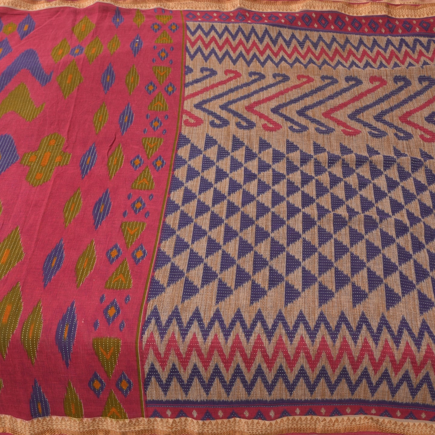 Sanskriti Vintage Sarees Indian Cream Pure Cotton Printed Sari 5+yd Craft Fabric