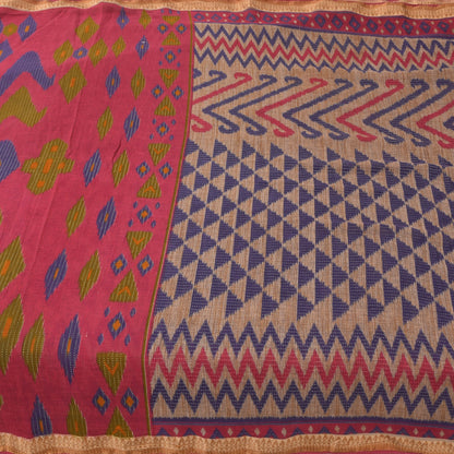 Sanskriti Vintage Sarees Indian Cream Pure Cotton Printed Sari 5+yd Craft Fabric