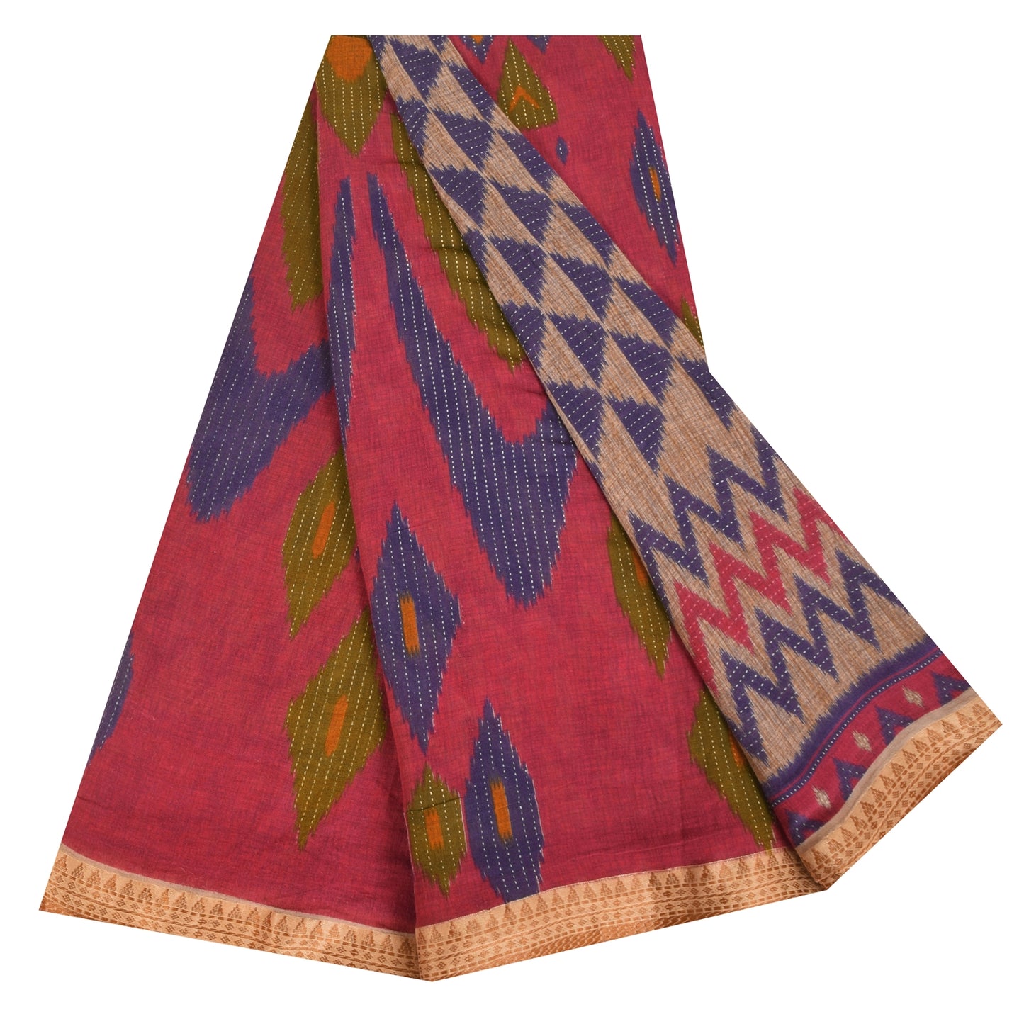 Sanskriti Vintage Sarees Indian Cream Pure Cotton Printed Sari 5+yd Craft Fabric