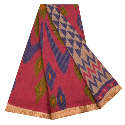 Sanskriti Vintage Sarees Indian Cream Pure Cotton Printed Sari 5+yd Craft Fabric