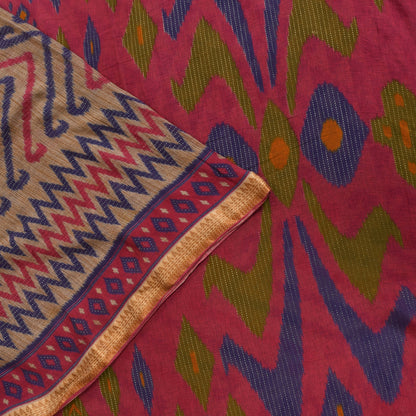 Sanskriti Vintage Sarees Indian Cream Pure Cotton Printed Sari 5+yd Craft Fabric