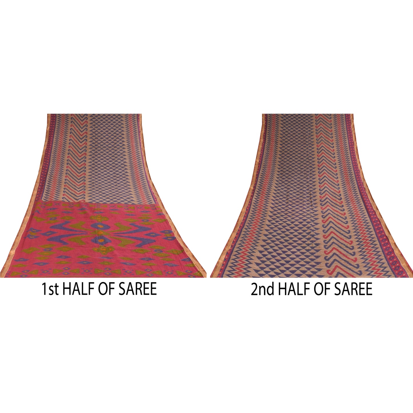 Sanskriti Vintage Sarees Indian Cream Pure Cotton Printed Sari 5+yd Craft Fabric