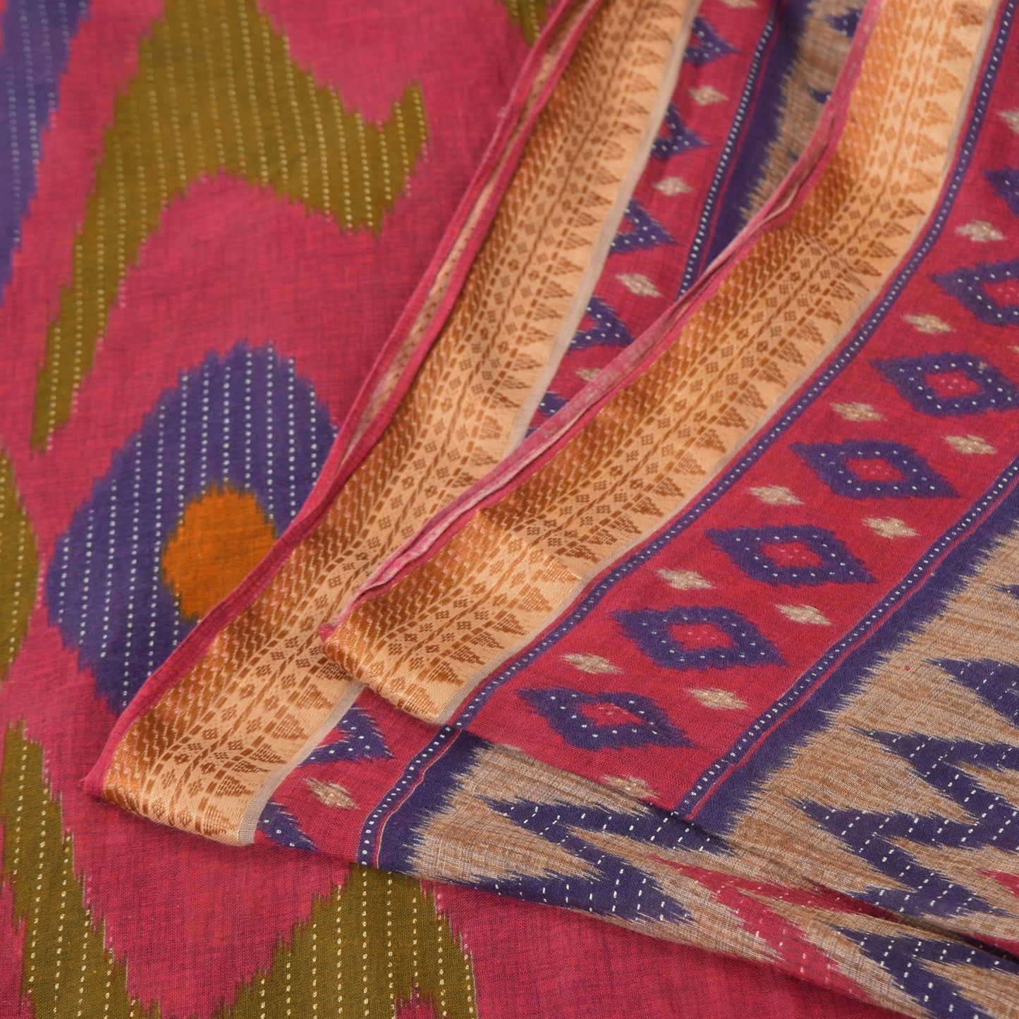 Sanskriti Vintage Sarees Indian Cream Pure Cotton Printed Sari 5+yd Craft Fabric