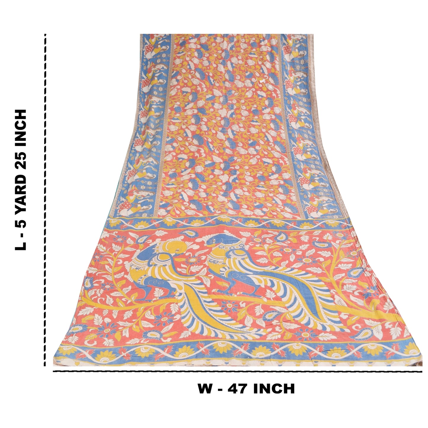 Sanskriti Vintage Sarees Pure Cotton Red Handmade Kalmakari Printed Sari Sustainable Fabric