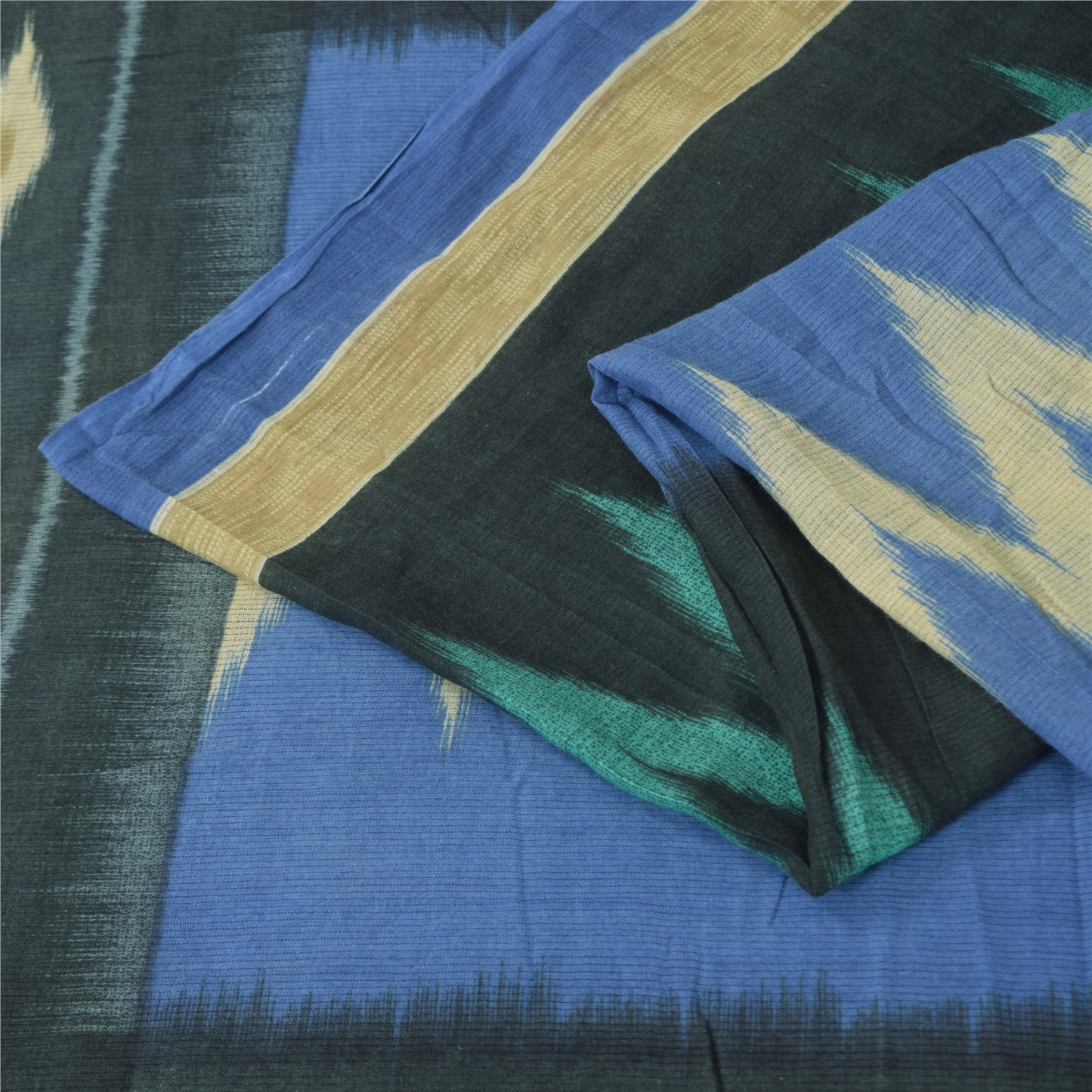 Sanskriti Vintage Sarees Black Pure Cotton Ikat Hand WovenSari 5+yd Craft Sustainable Fabric