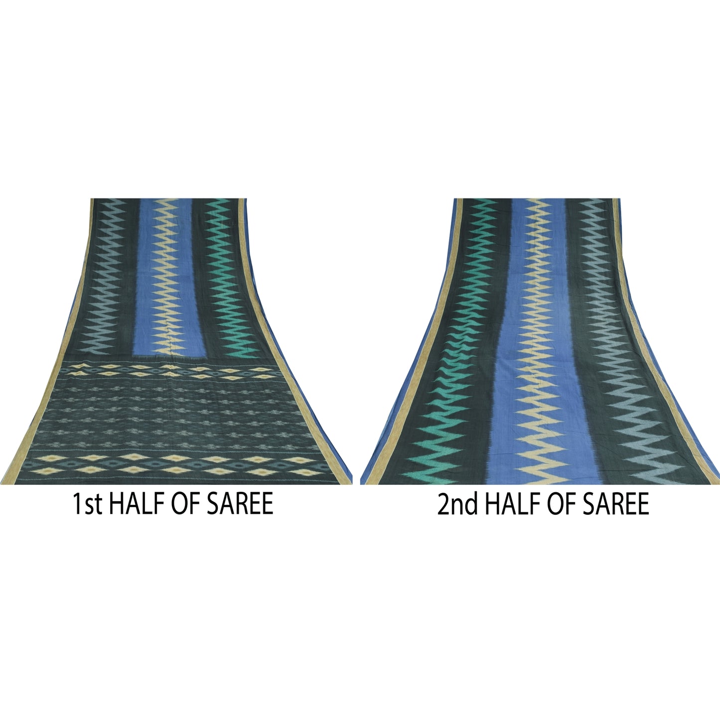 Sanskriti Vintage Sarees Black Pure Cotton Ikat Hand WovenSari 5+yd Craft Sustainable Fabric