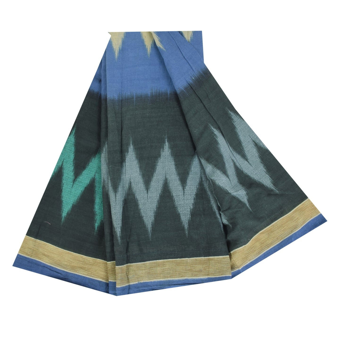 Sanskriti Vintage Sarees Black Pure Cotton Ikat Hand WovenSari 5+yd Craft Sustainable Fabric