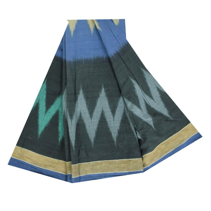 Sanskriti Vintage Sarees Black Pure Cotton Ikat Hand WovenSari 5+yd Craft Sustainable Fabric