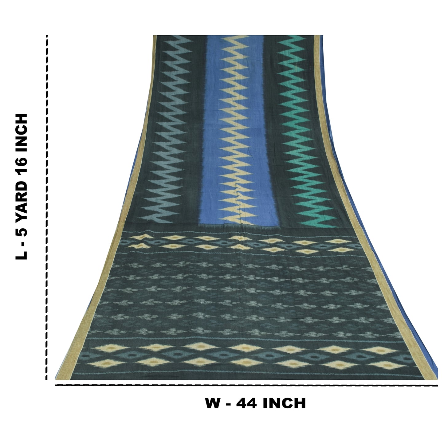 Sanskriti Vintage Sarees Black Pure Cotton Ikat Hand WovenSari 5+yd Craft Sustainable Fabric