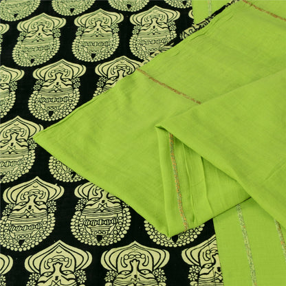 Sanskriti Vintage Sarees Pure Cotton Hand Block Print Kathakali Sari 5+yd Fabric