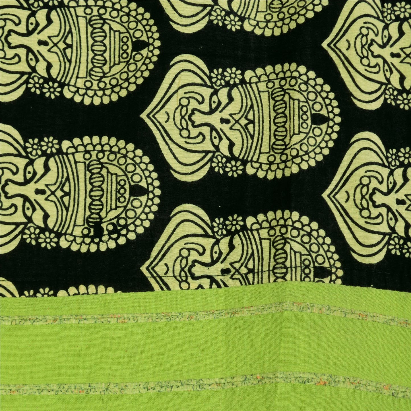 Sanskriti Vintage Sarees Pure Cotton Hand Block Print Kathakali Sari 5+yd Fabric