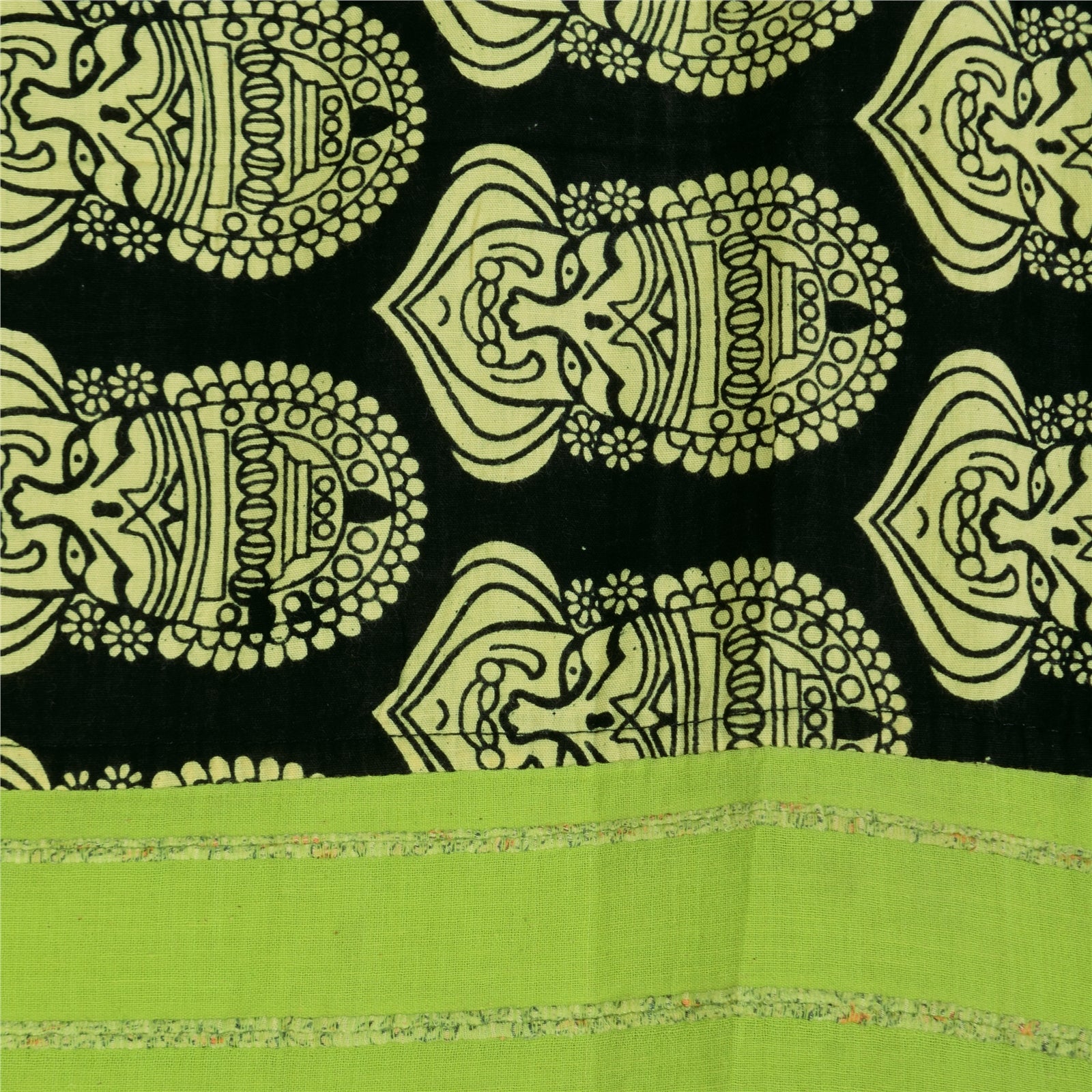 Sanskriti Vintage Sarees Pure Cotton Hand Block Print Kathakali Sari 5+yd Fabric