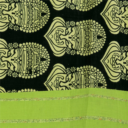 Sanskriti Vintage Sarees Pure Cotton Hand Block Print Kathakali Sari 5+yd Fabric