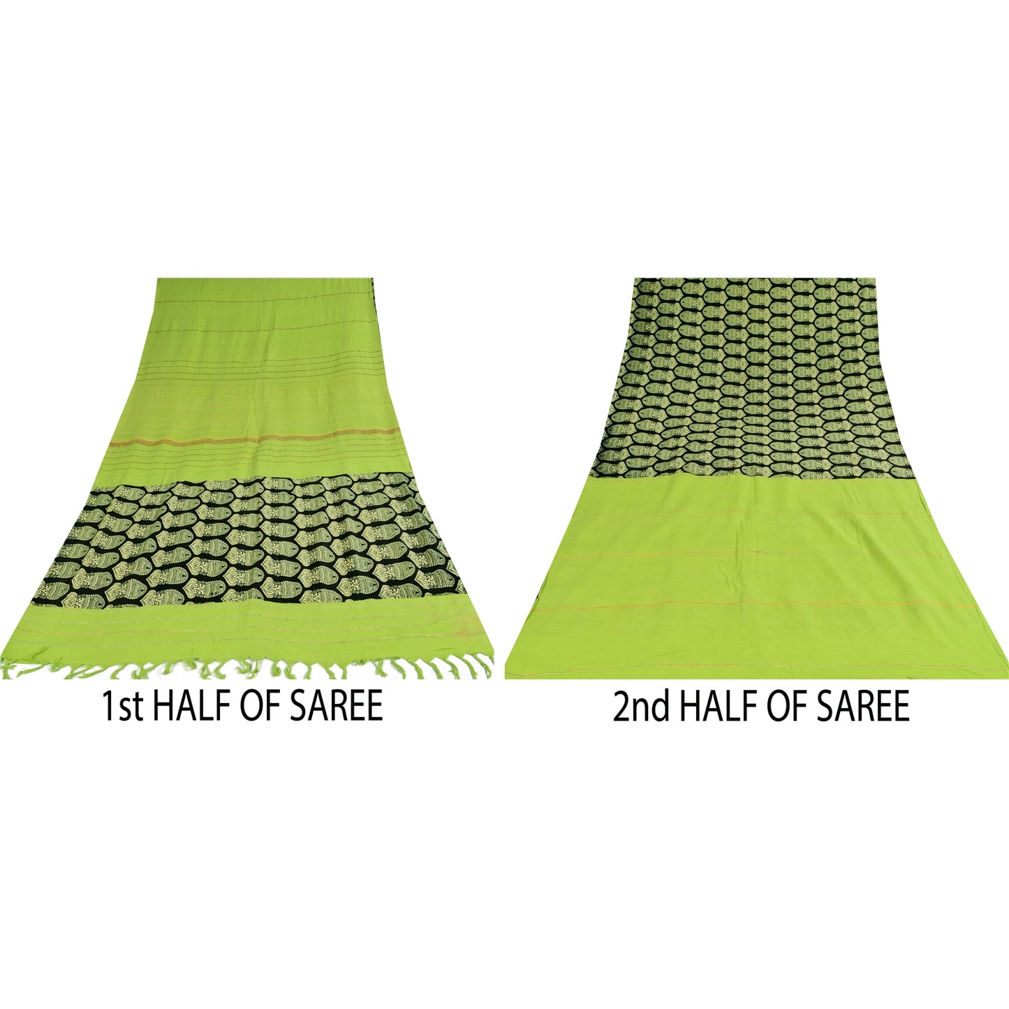 Sanskriti Vintage Sarees Pure Cotton Hand Block Print Kathakali Sari 5+yd Fabric