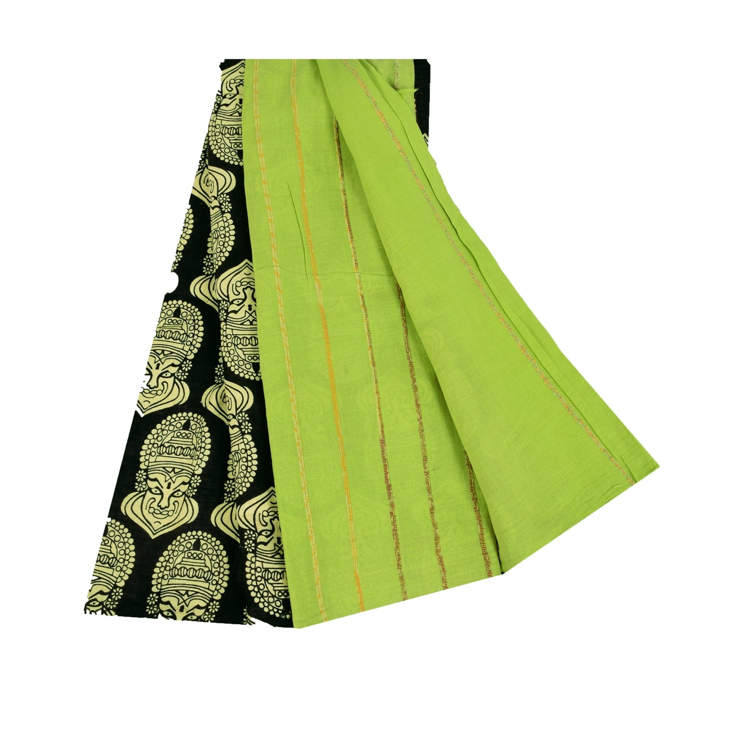 Sanskriti Vintage Sarees Pure Cotton Hand Block Print Kathakali Sari 5+yd Fabric